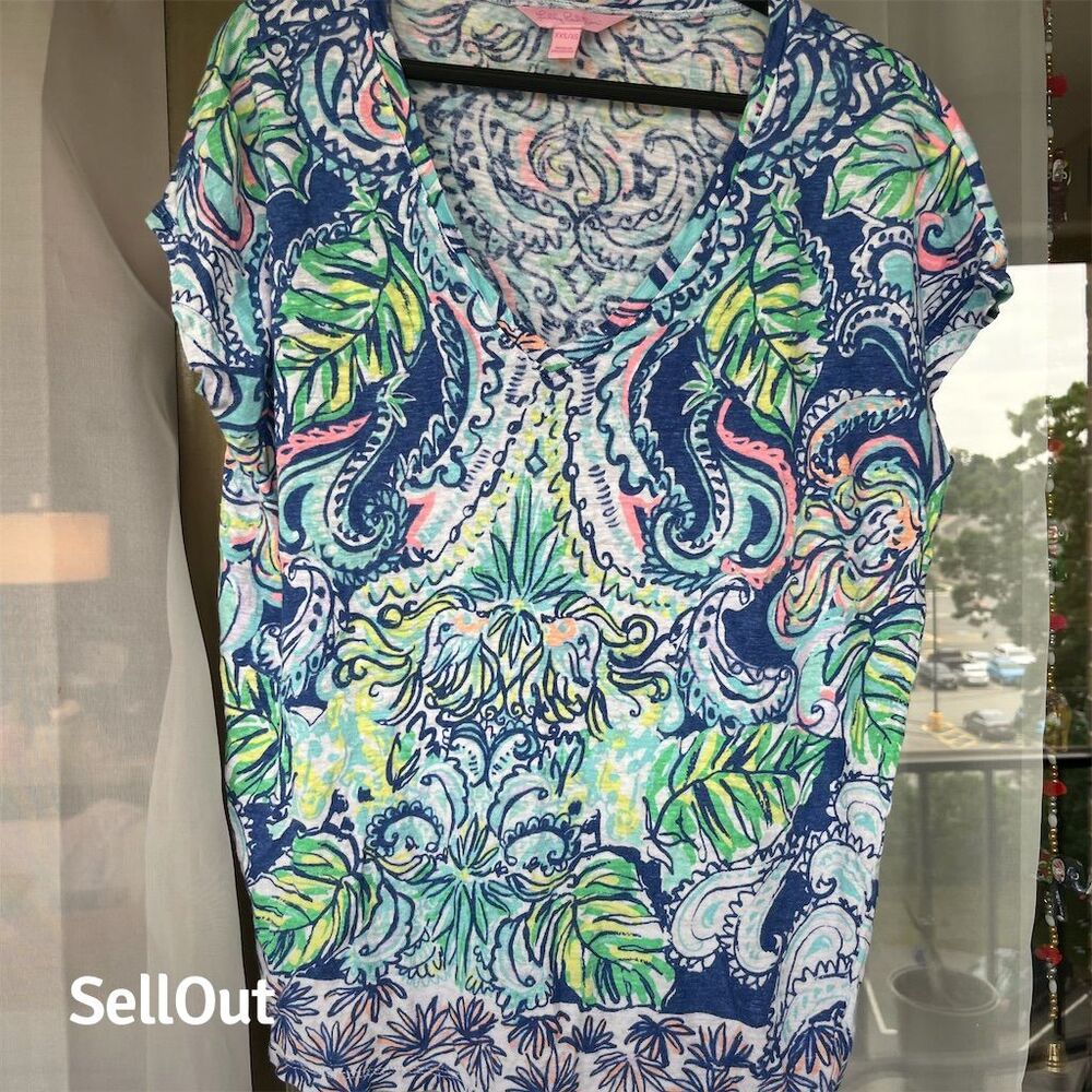 Lilly Pulitzer Hartwell Top in Hanging with Fronds Print, Size XS